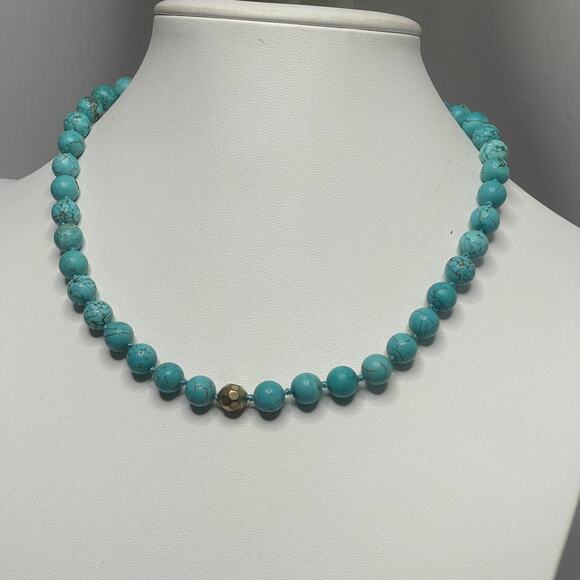 necklace turquoise colored dyed stone simple beads beaded boho trendy - Picture 2 of 8